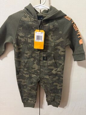Carhartt Olive Green Camo Hooded Toddler One-Piece